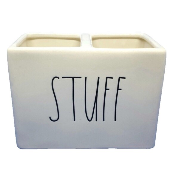Rae Dunn "Stuff" Ceramic Holder Cosmetic Brushes Toothbrush Desk Organizer Vase - Picture 1 of 5